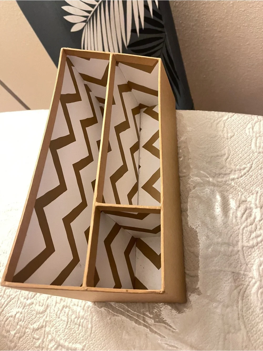 Two Zebra Print Fabric Drawer Organizer & Chevron Jewelry Organizer.